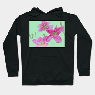 Pink Lily Flowers floral Watercolor Painting Mint Green Hoodie